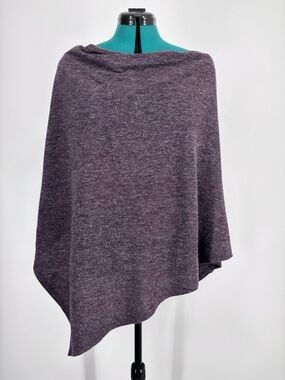 M.I.K.O. Heathered Plum Lightweight Knit Cowl Neck Poncho, Large